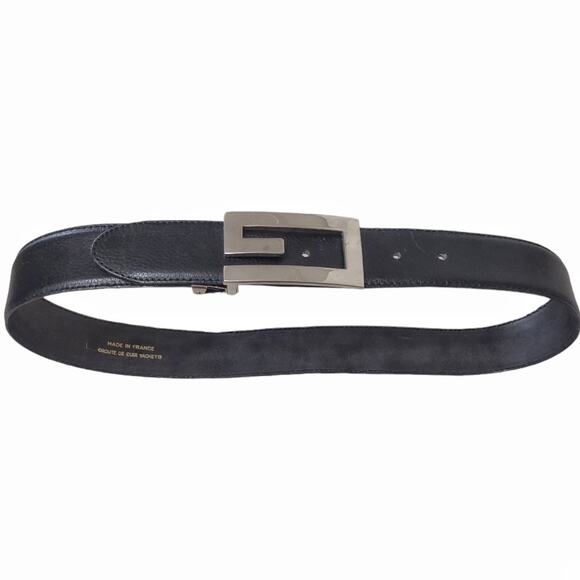 G Leather Belt Size S//M Silver Buckle Dark Brown Black Leather Accessory Belt - Picture 2 of 11